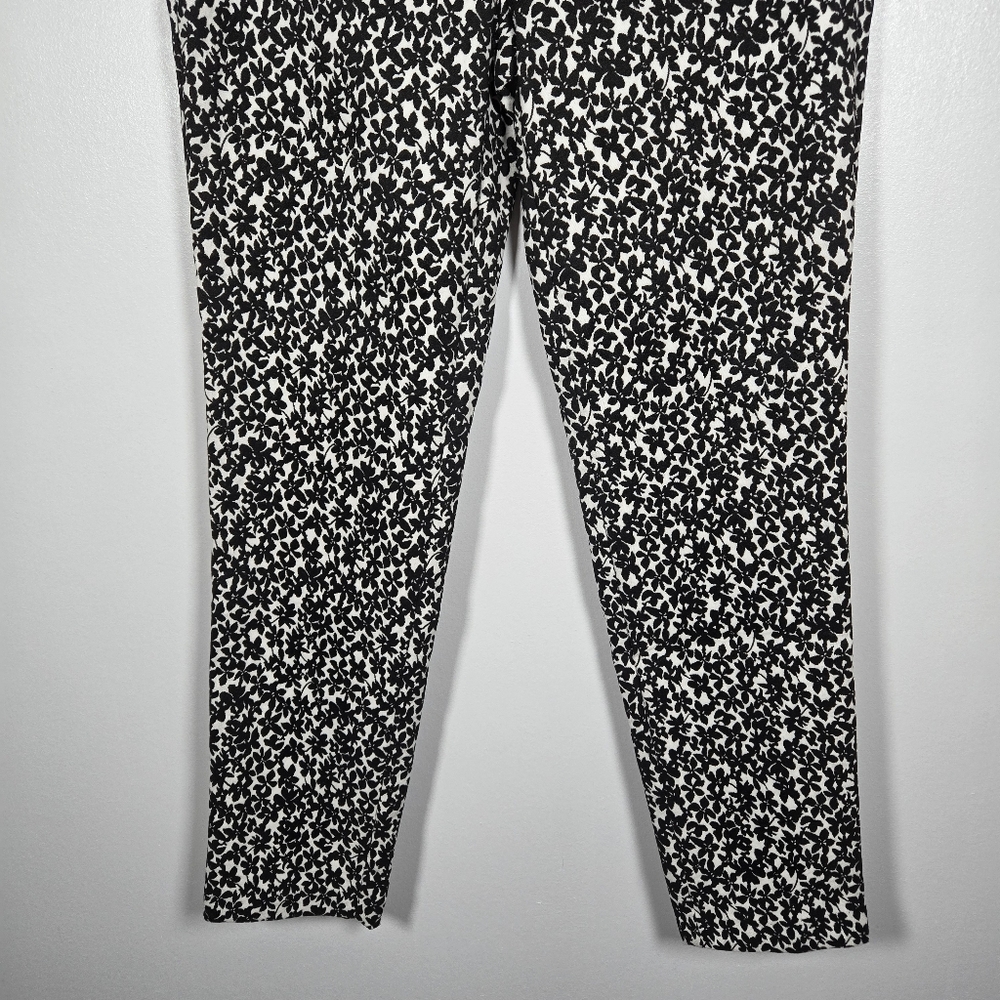 Dalia Black White Floral Printed Textured Elastic Waist Pull On Pants Size 8 - Picture 4 of 11